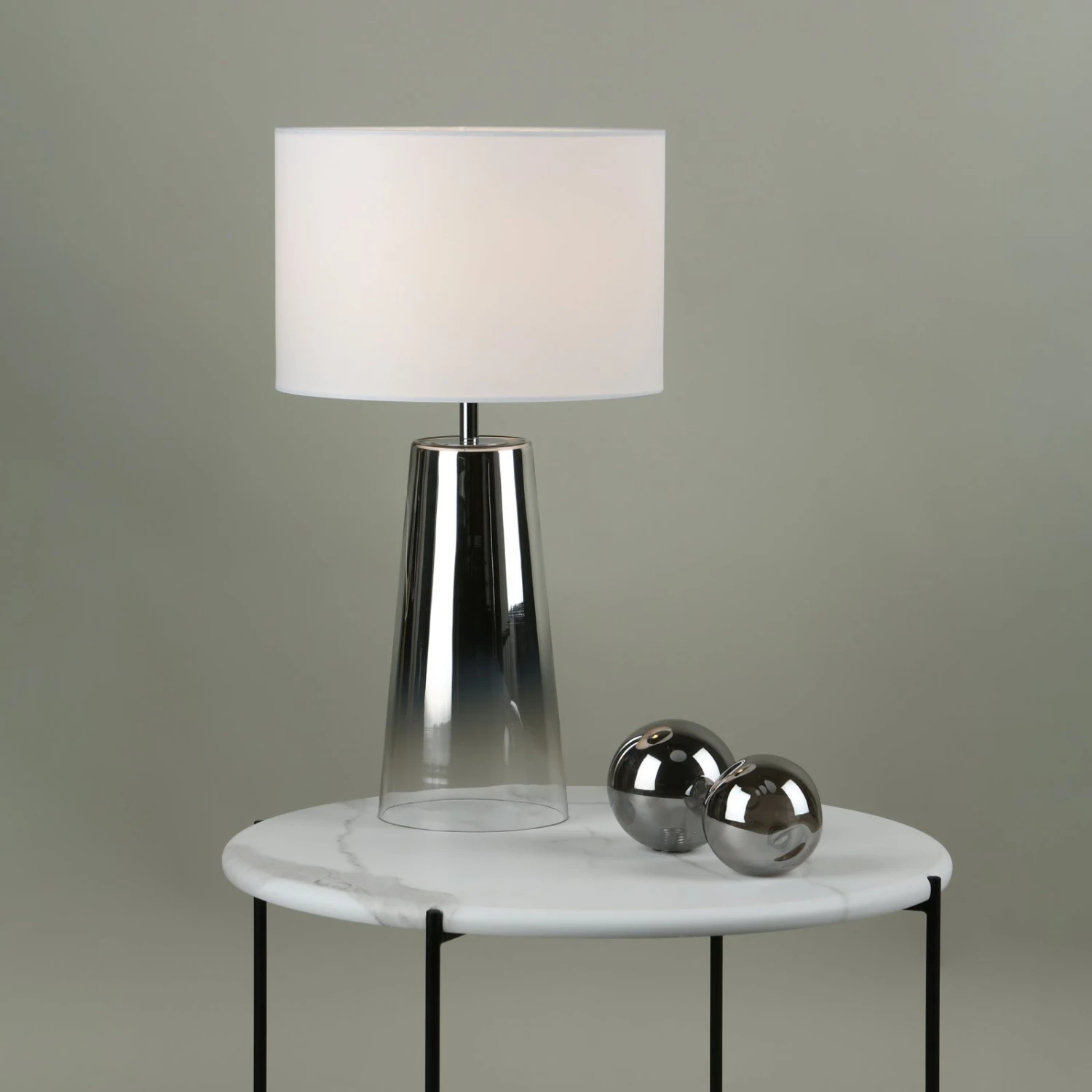 Smokey Table Lamp Clear & Chrome Ombre Glass With Shade - Image 4