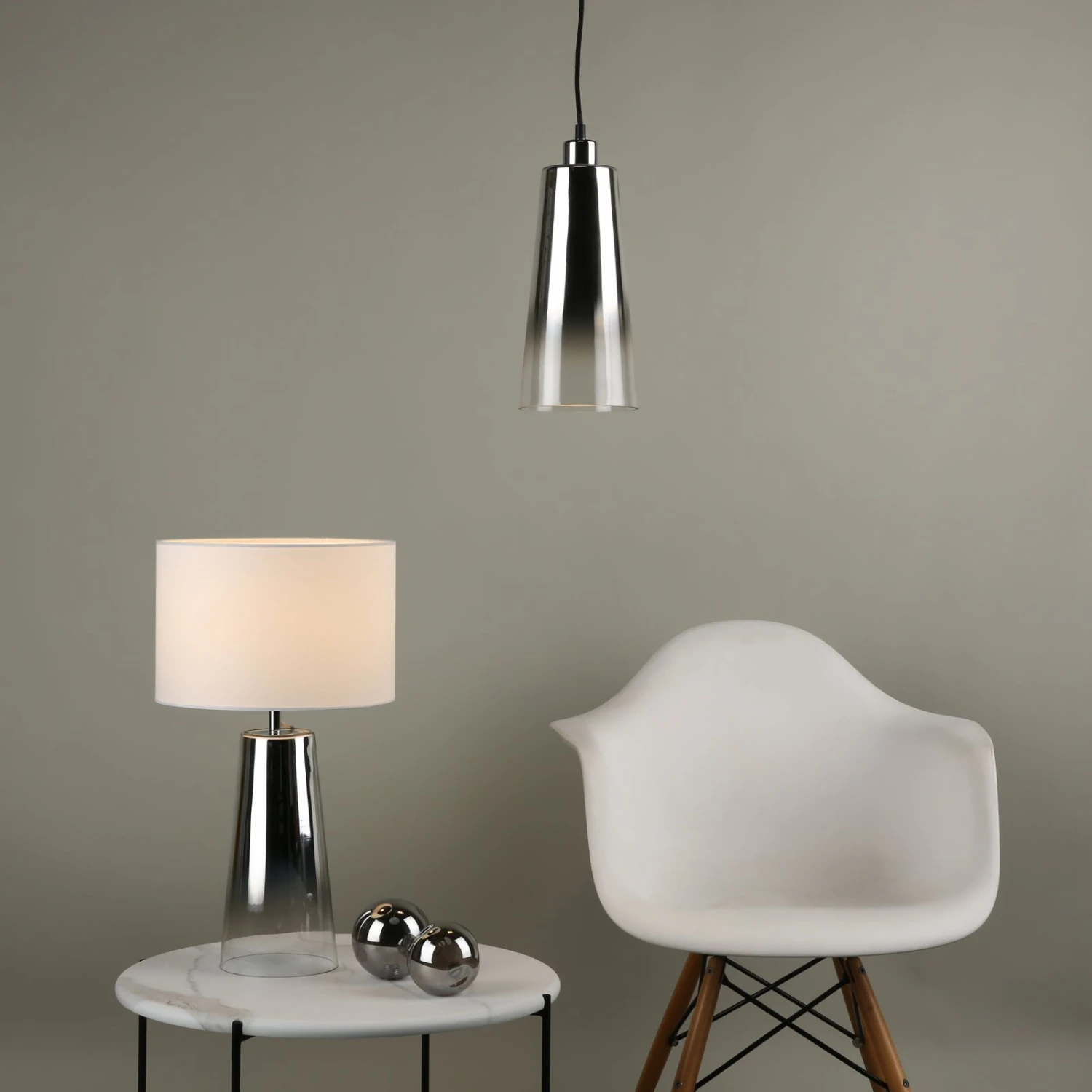 Smokey Table Lamp Clear & Chrome Ombre Glass With Shade - Image 5