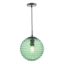 Hobnail Pendant Matt Black & Green Glass