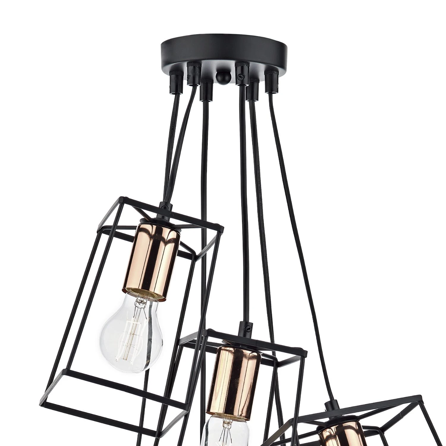 Tower 6 Light Cluster Pendant Matt Black & Copper - Image 2
