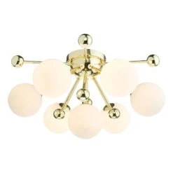 Ursa 7 Light Flush Polished Gold And Opal Glass