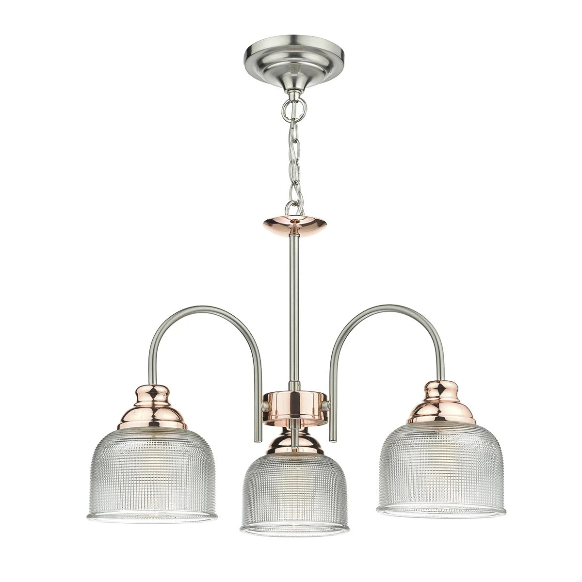 Wharfdale 3 Light Pendant Satin Chrome & Copper Textured Glass - Image 4
