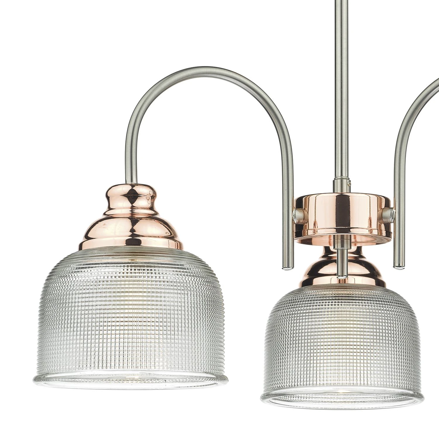 Wharfdale 3 Light Pendant Satin Chrome & Copper Textured Glass - Image 2