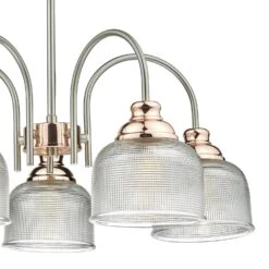 Wharfdale 5lt Pendant Satin Chrome Copper Detail Glass Shades