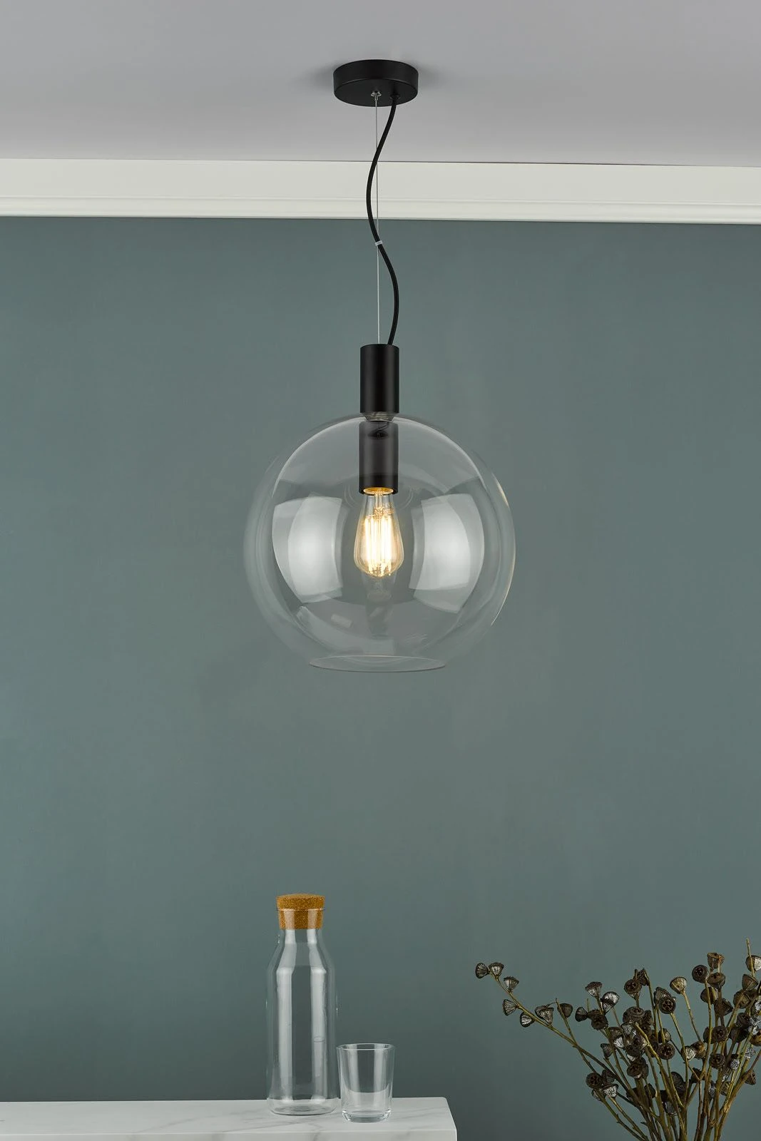 Zula 1 Light Single Pendant Black Clear Glass - Image 6