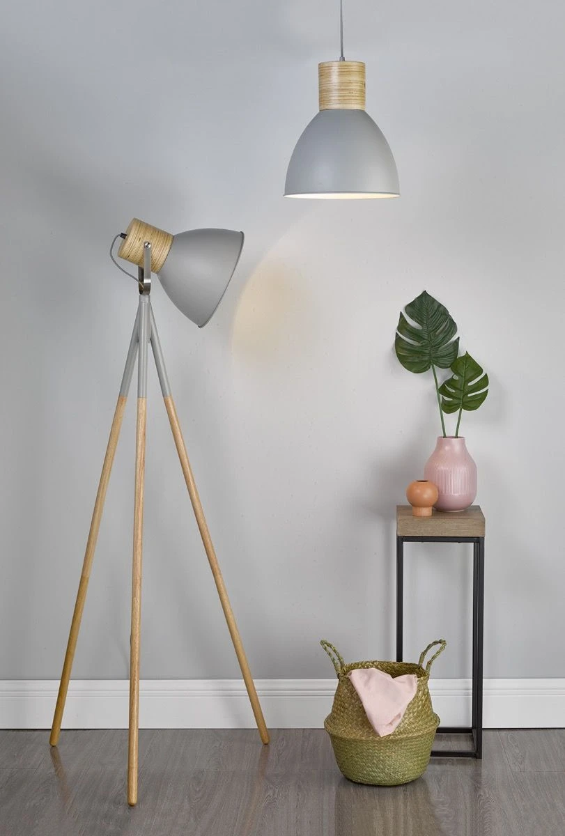 Adna Floor Lamp Grey & Natural Wood - Image 5