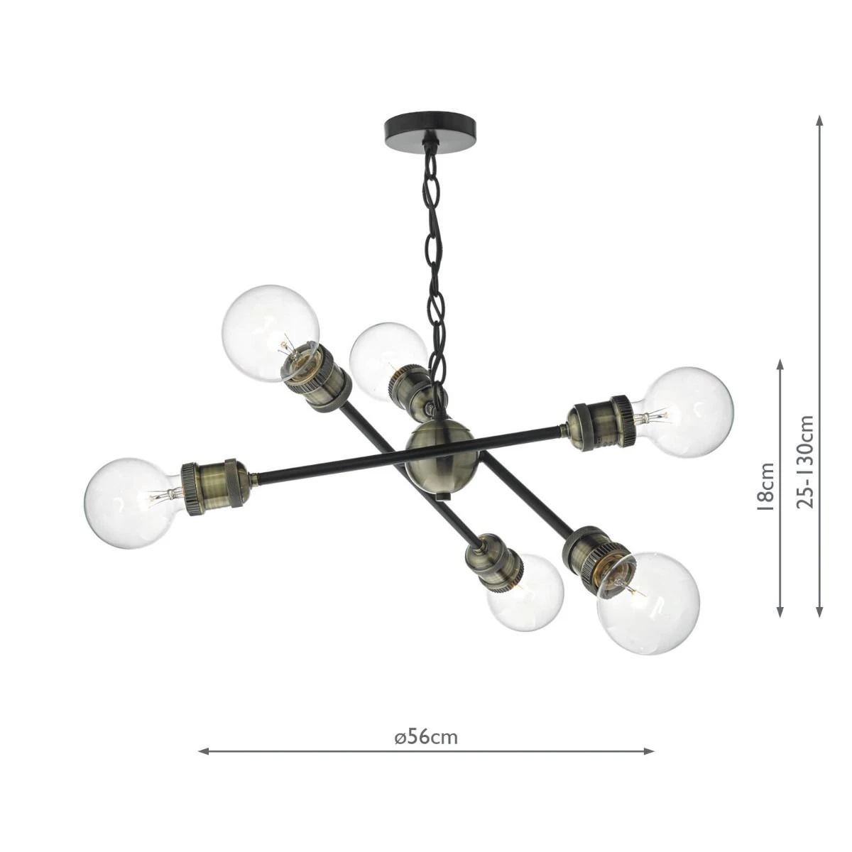 Brigade 6 Light Pendant Black & Antique Brass - Image 4