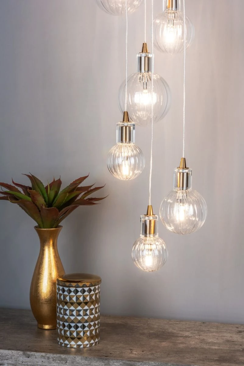 Dita 10 Light Cluster Pendant Brass & Glass - Image 4