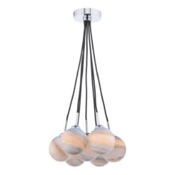 Elpis 7 Light Cluster Pendant Polished Chrome Planet Style Glass