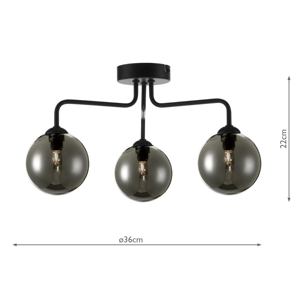 Feya 3 Light Semi Flush Matt Black Smoked Glass - Image 6