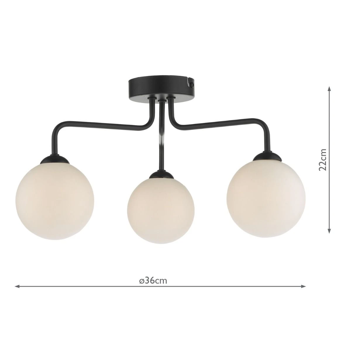 Feya 3 Light Semi Flush Matt Black Opal Glass - Image 6