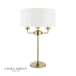Laura Ashley Sorrento 3 Light Table Lamp Antique Brass With Ivory Shade