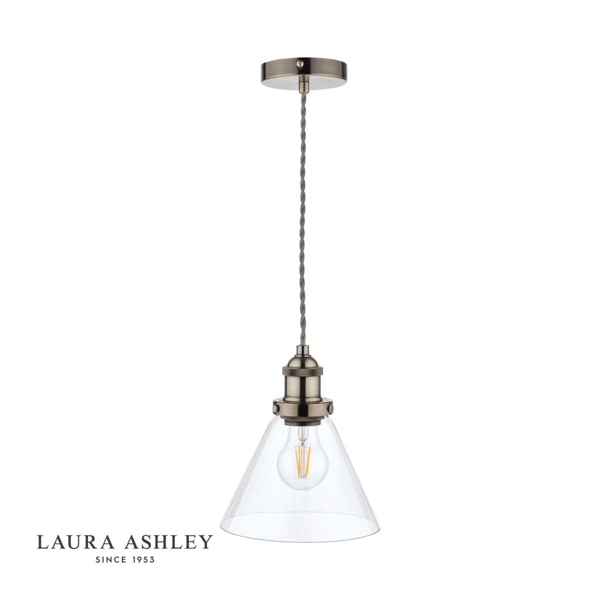 Laura Ashley Isaac Pendant Satin Nickel Glass - Image 2