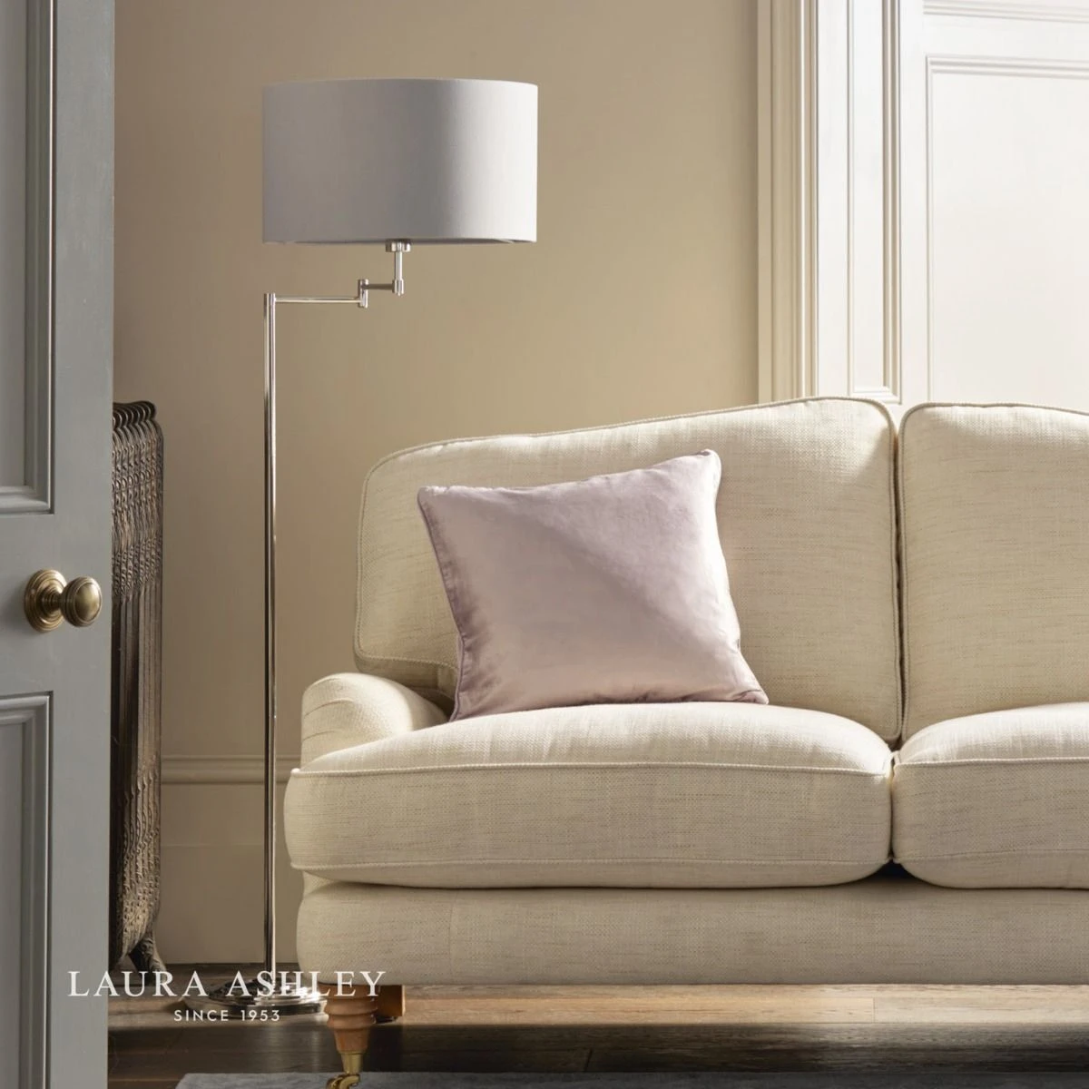 Laura Ashley Marlowe Swing Arm Floor Lamp Polished Nickel With Shade - Image 4