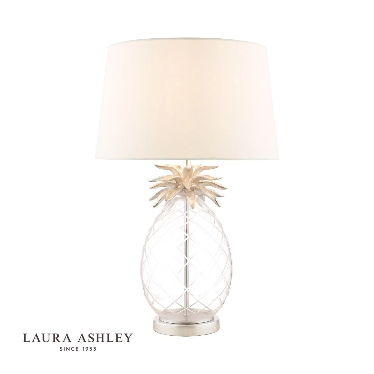 Laura Ashley Pineapple Table Lamp Clear Cut Glass & Brushed Chrome With Shade