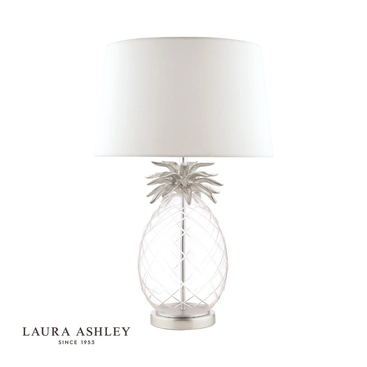 Laura Ashley Pineapple Table Lamp Clear Cut Glass & Brushed Chrome With Shade - Image 2