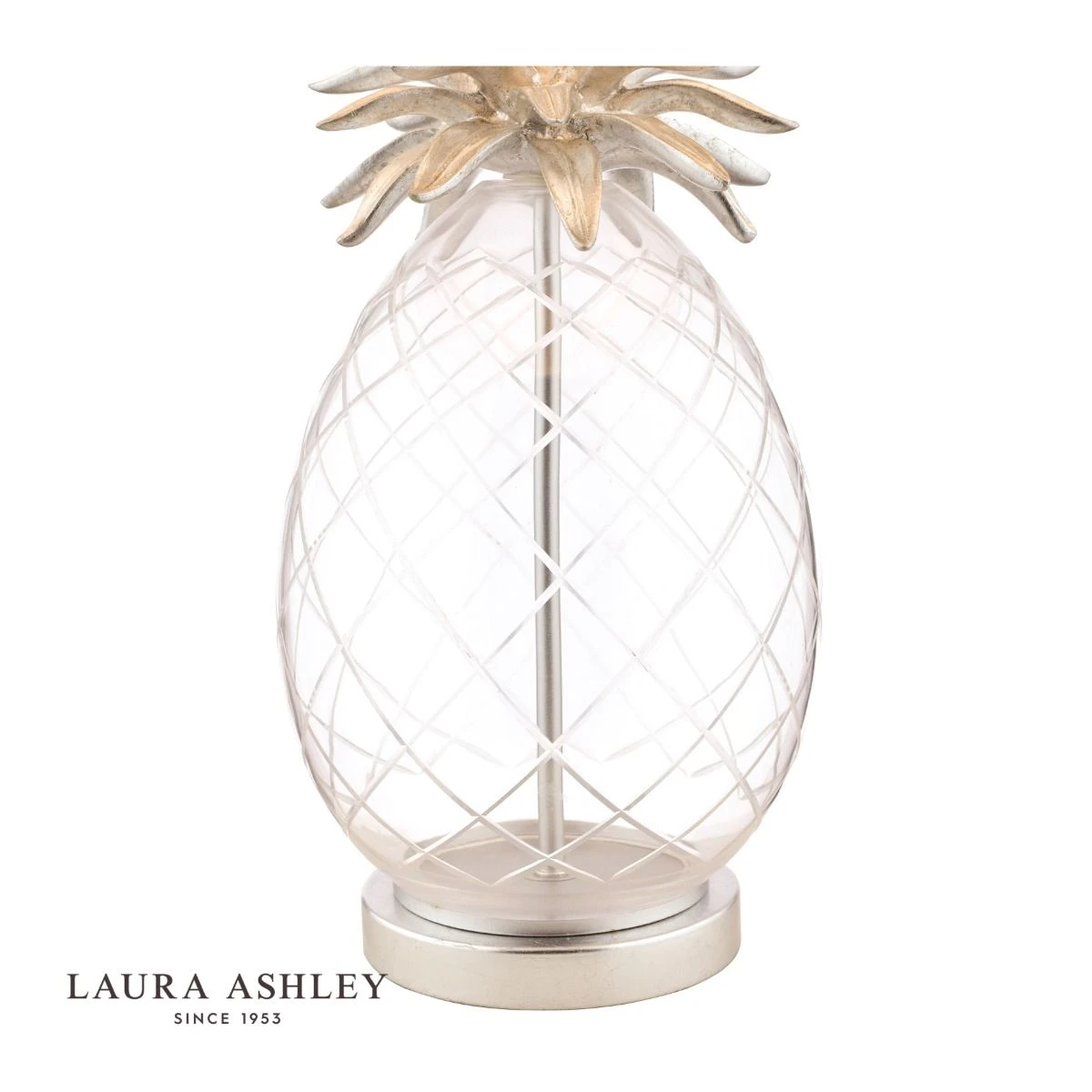 Laura Ashley Pineapple Table Lamp Clear Cut Glass & Brushed Chrome With Shade - Image 3