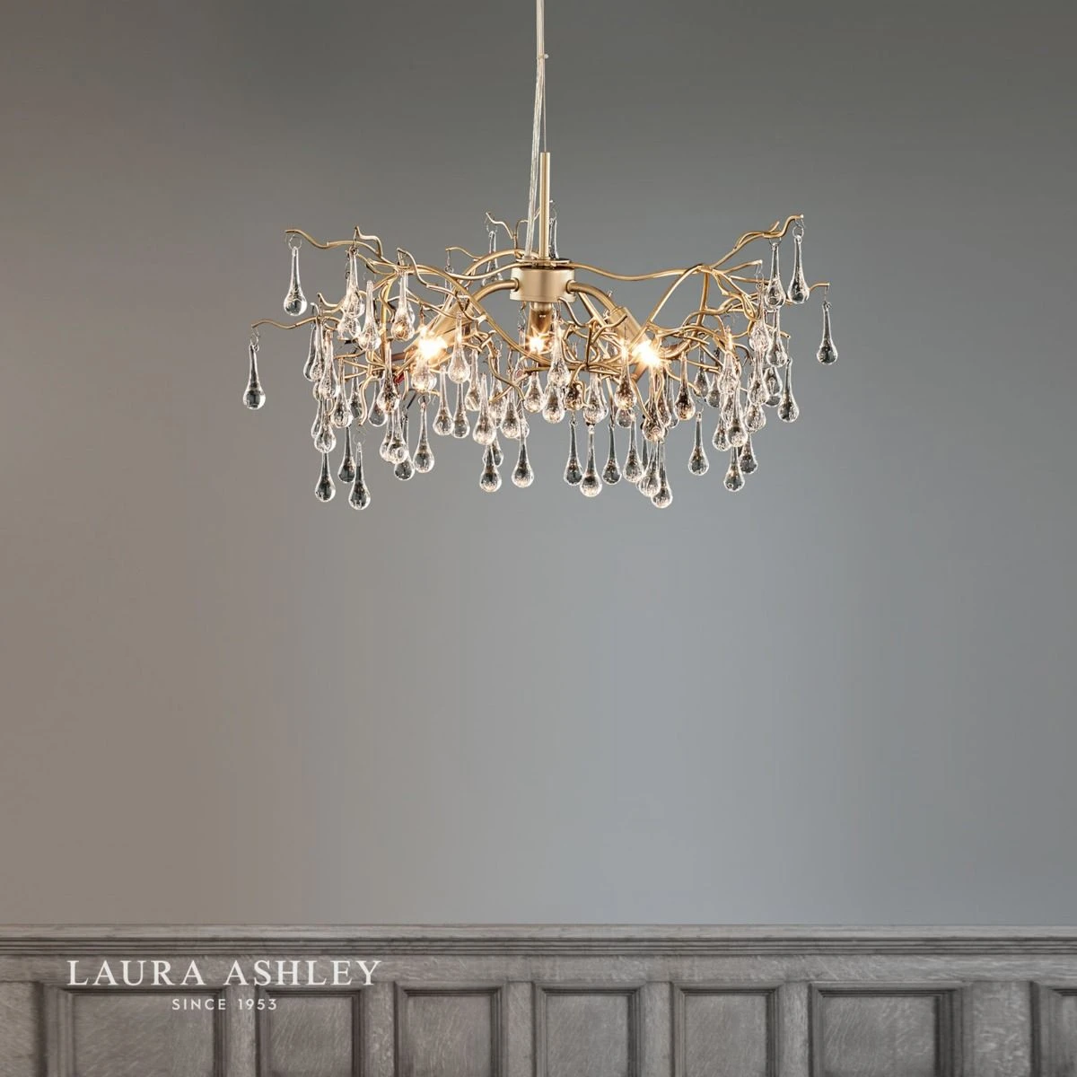 Laura Ashley Willow 3lt Pendant Champagne & Clear Crystal - Image 5