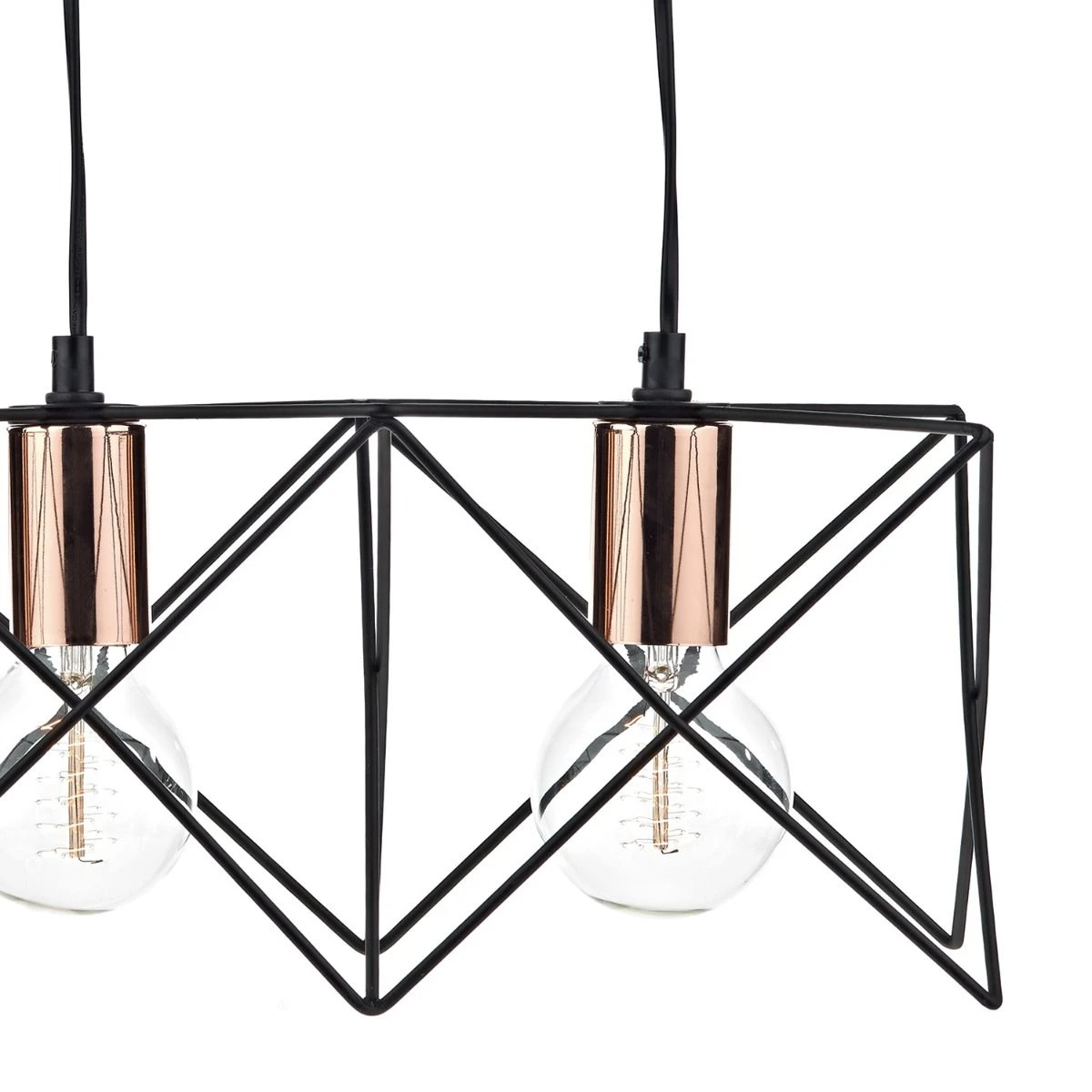 Midi 3 Light Bar Pendant Black & Bright Copper Detail - Image 2