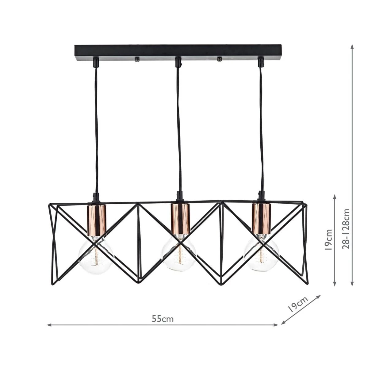 Midi 3 Light Bar Pendant Black & Bright Copper Detail - Image 5