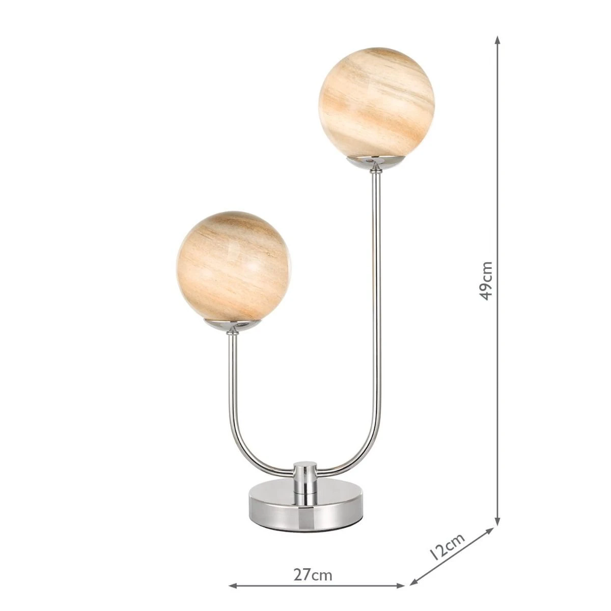 Mikara 2 Light Table Lamp Polished Chrome Marble Effect Glass - Image 6