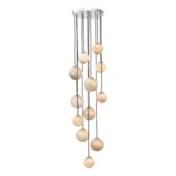 Mikara 12 Light Cluster Pendant Polished Chrome Marble Effect Glass 1.5M