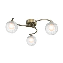 Nakita 3 Light Semi-Flush Antique Brass & Clear/Opal Glass